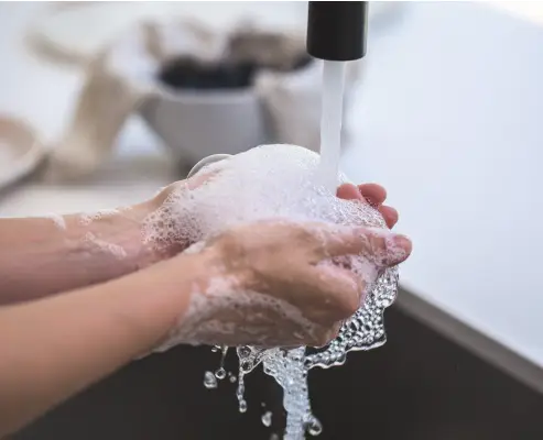 Wash hands o prevent pink eye