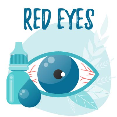 Red Eye with Eye Drops and Natural Backdrop