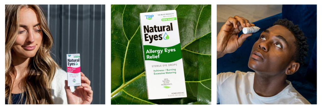 woman and man using Natural Eyes™ eye drops.